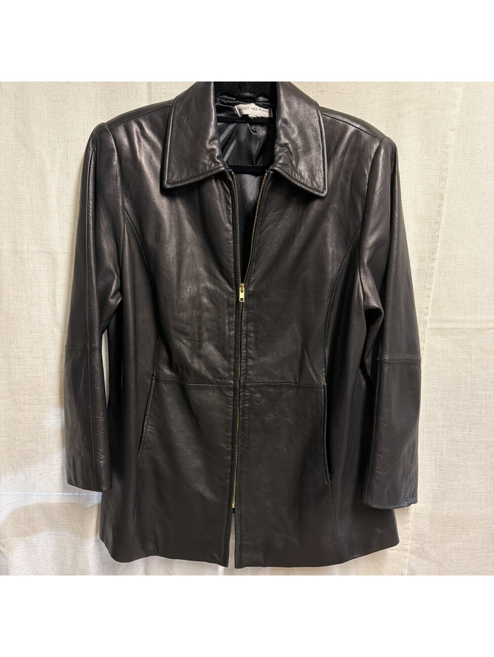 August Max Woman Womens Black Leather Long Sleeve Full-Zip Jacket Size XL